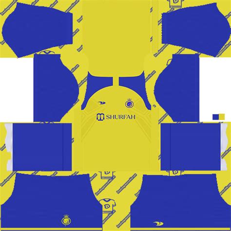 There are three blue vertical lines running down the front, the two sides going through the club crest and Nike Swoosh. . Al nassr kit dls 19 url